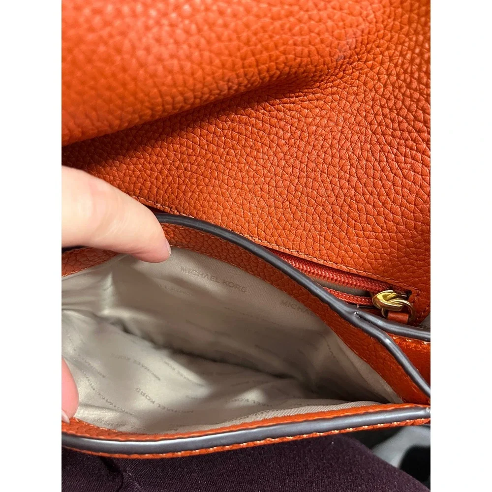 Michael Kors Orange Pebbled Leather Flap‎ Crossbody Bag Gold Buckle
